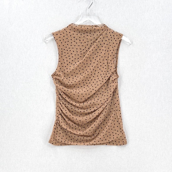 ENZA COSTA Mesh Sleeveless Top Womens Medium Tan Nude Black Polka Dot Shirt NEW - Picture 5 of 16